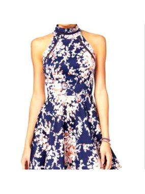 NWT B.Darlin razor neckline Floral Print Fit-And-Flare Dress 9/10